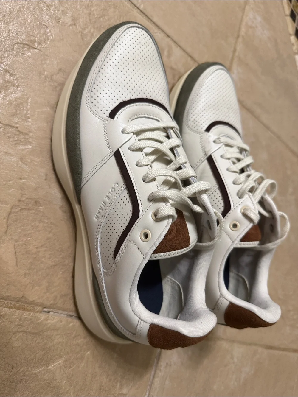Cole Haan White, Olive & Brown Leather Sneakers